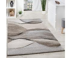 Tappeto Tessuto Moderno Pregiato Motivo Ondulato Screziato Grigio Beige Crema, Dimensione:80x150 cm