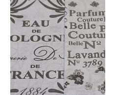 Just Contempo, Set di biancheria reversibile per letto matrimoniale, incl. copripiumino e federe, in misto cotone, motivo: Eau de Cologne/scritte in francese, Grigio