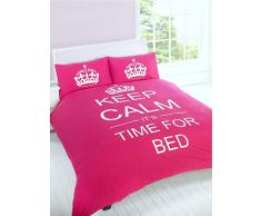 Just Contempo - Copripiumino con motivo "Keep Calm and It's Time for Bed", set di biancheria da letto, Misto cotone, rosa, trapunta matrimoniale (da bambini)