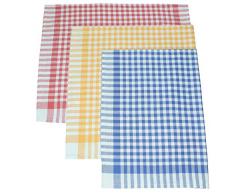 Set di asciugapiatti a quadri è composto di 3 pezzi, la misura 50 x 70 cm, colore: blu, rosso, giallo