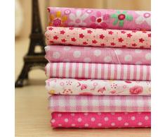 KING DO WAY 7 Pz Tessuti Stampato Cotone per Cucire Stoffa a Metro Stoffa per patchwork 50cmX50cm Floreale-Rosa