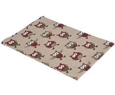 Vaitkute 216053 Set di 2 asciugapiatti gufo misto lino stampato, 47 x 70 cm, lavabili a 40 °C, 240 g/m², colore naturale/Bordeaux