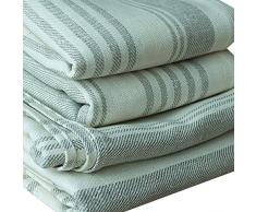 LinenMe 70 x 130 cm set di 4 asciugamani da bagno in lino a tela operata Linum, color crema / blu