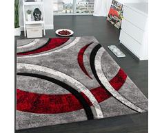 Tappeto Di Design Con Bordo Definito Motivo A Righe Grigio Nero Rosso Screziato, Dimensione:120x170 cm