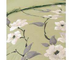 Just Contempo - Copripiumino trapuntato in policotone, di lusso, set di biancheria da letto, con motivo floreale in stile orientale, Misto cotone, oliva (verde grigio panna nero), copripiumino matrimoniale