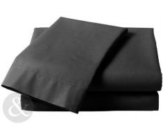 Lenzuola con Angoli - Biancheria da Letto a Tinta Unita in Poliestere e Cotone - Poliestere e Cotone, Singolo, Nero