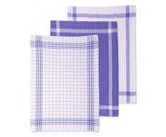 Set di asciugapiatti a strisce è composto di 3 pezzi, la misura 50 x 70 cm, colore: bianco e blu