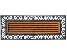 Esschert Design - Zerbino rettangolare in gomma, a lavorazione artistica, inserto centrale in fibre di cocco, da circa 120 cm x 45 cm, colore: Nero/Naturale cocco