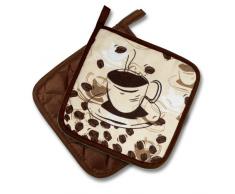 Kamaca - Set accessori da cucina, serie originale "Coffee Time", versioni disponibili: presine, guanti da forno o grembiule, bellissimo motivo, alta qualità, in cotone, una bella idea regalo, colore: marrone/crema, marrone/beige,