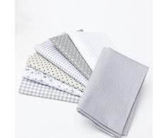 KING DO WAY 7 Pz 45cmX45cm DIY Tessuti Stampato Cotone per Cucire Stoffa a Metro Sttoffe per Patchwork Floreale-Grigio