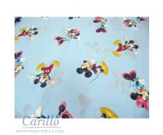 TESSUTO STOFFA COTONE DISNEY MINNIE TOPOLINO A METRO ALT 280 COL CELESTE G017