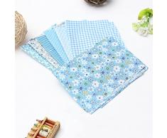 KING DO WAY 7 Pz 50cmX50cm Tessuti Stampato Cotone per Cucire Stoffa a Metro Sttoffe per Patchwork Floreale-Blu Chiaro