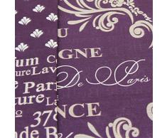 Just Contempo - Elegante completo copripiumone reversibile, per letto matrimoniale, modello Eau de Cologne con scritte in francese, Cotone, viola (Beige), copripiumino king size (Kingsize)