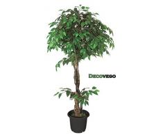 Fico Ficus Benjamin Pianta Albero Artificiale Plastica con Legno Naturale 160cm Decovego