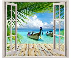 Stickersnews 5481 - Adesivo trompe l'oeil per finestra, soggetto: tropici, 120x105cm