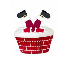 WILTON Set decorazione 24 pirottini Babbo Natale + 24 bastoncini e perline Natale