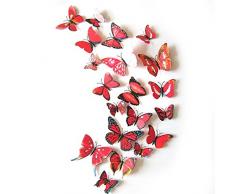12 Art Decal-Home-Adesivi da parete motivo farfalle 3D, in PVC, motivo: decorazioni natalizie rosso