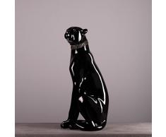 DESIGN LUXUS PANTHER Statua seduto scultura con collare 60 cm Nero