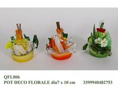 Idea bomboniera pasquale: set 6 vasetti con fiori e coniglietto pasquale; colori assortiti; diametro cm 7 h10