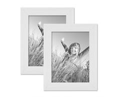 Set da 2 cornici per foto da 15x20 cm bianco moderno in legno massiccio con venature con lastra in vetro e accessori / per appendere o appoggiare su una superficie / cornici per foto