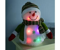 WeRChristmas - Decorazione natalizia a forma di pupazzo di neve con accessori lavorati a maglia, con luci LED cangianti, 20 cm, colore: verde