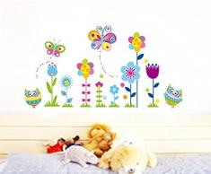 ufengke® Gufi Cartone Animato Farfalle e Fiori Adesivi Murali, Camera dei Bambini Vivai Adesivi da Parete Removibili/Stickers Murali/Decorazione Murale