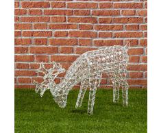 Renna con cristalli che bruca l'erba, h. 50 cm, 200 led bianco freddo, soggetti luminosi, figure di Natale 3D, decorazioni natalizie