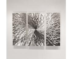 3 pannelli, motivo: energia cosmica, colore argento, stile moderno e contemporaneo, scultura astratta da parete in metallo, quadro per decorazione