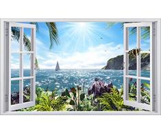 Stickersnews 5390 - Adesivo decorativo per finestre, soggetto: mare, 130x78cm
