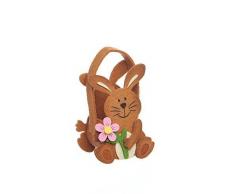 Pasqua Feltro Cesto - Marrone Coniglietto Con Fiori Rosa