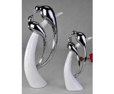 Formano - Scultura moderna in ceramica con coppia di uccelli, 30cm, stile elegante e originale, colore: Bianco/Argento