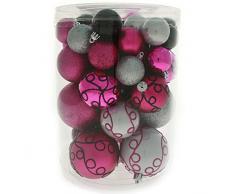 Chi palle di Natale 50 pezzi di plastica Deluxe Natale, infrangibile, decorazioni di Natale nella confezione in varie dimensioni e modelli, rosa / argento / nero