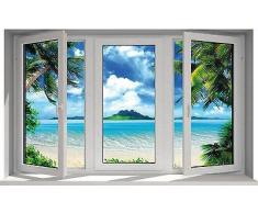 Stickersnews - Adesivo da finestra trompe l'oeil, Maldive F26, 130 x 80 cm
