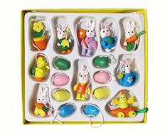 18 Mini, motivo: pulcino, colore: uova pasquali in legno, decorazioni da appendere
