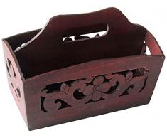 Vintiquewise Portariviste in legno intagliato a mano, colore: rosso ciliegia