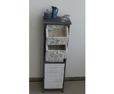 Mobili Rebecca® Cassettiera Mobile Bagno 3 Cassetti 1 Anta Legno Vimini Bianco Grigio Vintage Country Lavanderia Camera (Cod. RE4188)