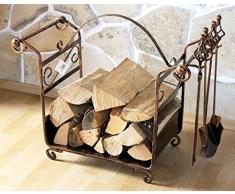 Scaffale per legna da camino con attizzatoio Art.183 Porta-legna da camino 77cm Cesto per legna Set-camino