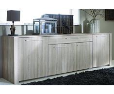 Enfilade 4 portes et 1 tiroir, Coloris chène shannon/beton clair, 215.8 x 81.4 x 42.3 cm -PEGANE-