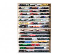 V81 - Vitrine murale 70 cm x 115 cm x 6 cm collection miniature collecteur tableau d'affichage train pion petit objet jouet enfant vitres en plexiglas clair meuble rangement étagère armoire bois nature