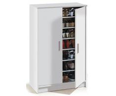 Armoire à chaussures ADEL avec 2 portes et 6 étagères (30 paires), coloris blanche, 101 x 75 x 36 cm -PEGANE-