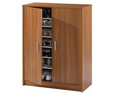Armoire à chaussures ADEL avec 2 portes et 6 étagères (30 paires), coloris châtaignier clair, 101 x 75 x 36 cm -PEGANE-