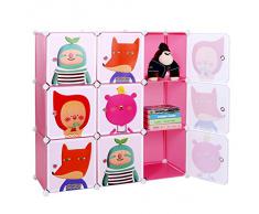 Songmics DIY Armoire Penderie Cubes/étagère de rangement modulables plastiques imprimé cadre en métal pour enfant LPC33P