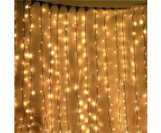 KKGUD LED Guirlande Rideau Lumineux 3M×3M 300 leds avec la Prise Française 8 Modes de Flash pour Décoration Noël / Soirée / Festival/ Mariage, Fête (Blanc Chaud)