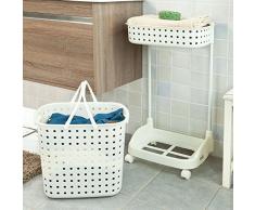 SoBuy® FRG30-W Panier à linge roulant Rangement salle de bain /cuisine Chariot à linge Porte vêtement pour laverie