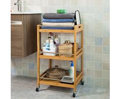 SoBuy FKW15-N Chariot de cuisine, salle de bains roulant, Desserte de cuisine de service en Bambou, Meuble de rangement à roulettes, L45cmxP38cmxH77cm