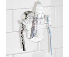 InterDesign 79520EU Forma Porte-Brosse à Dent à Verrouillage/Centre de Rasage Transparent/Acier Brossé Inoxydable