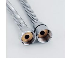 KES Flexible de Douche 2,5 m en inox chromé double agrafage remplacement pour douchette de salle de bain DN 15, I3250