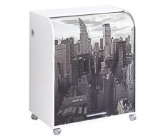 Simmob MUST095BL500 New York 500 Meuble Informatique à Roulettes avec Rideau Imprimé Bois Blanc 53,2 x 79,2 x 93,8 cm