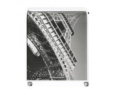 Simmob MUST095BL751 Tour Eiffel 750 751 Meuble Informatique à Roulettes avec Rideau Imprimé Bois Blanc 53,2 x 79,2 x 93,8 cm