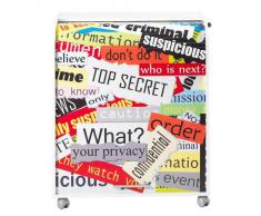 Simmob MUST095BL300 Top Secret 300 Meuble Informatique à Roulettes avec Rideau Imprimé Bois Blanc 53,2 x 79,2 x 93,8 cm